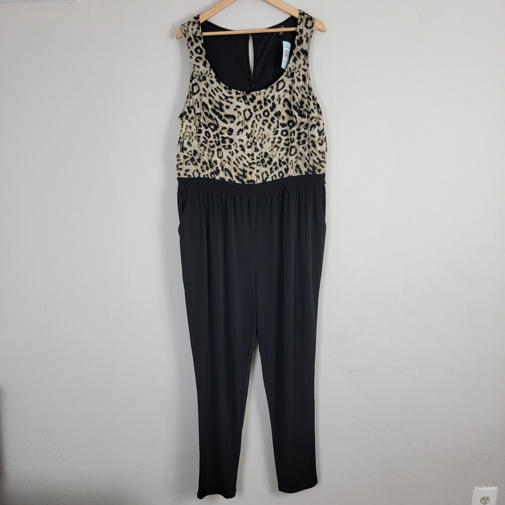 Torrid Animal Print Sleeveless Jumpsuit‎ Plus Size 2 Pockets Casual Black